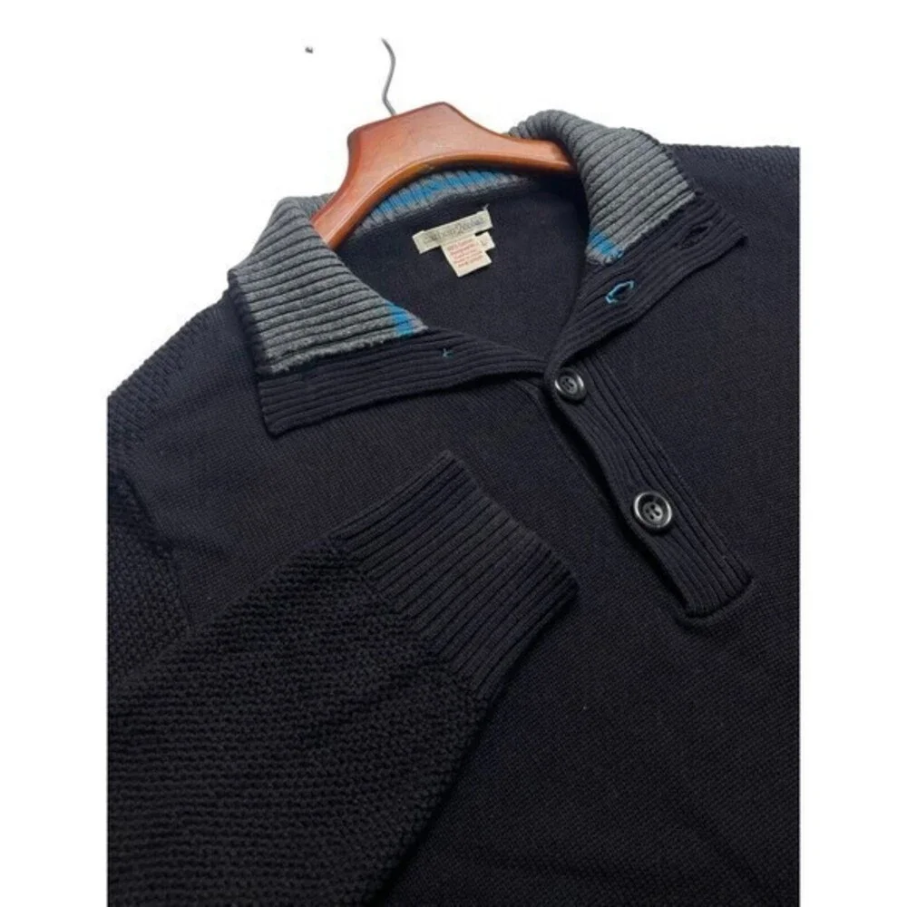 Carbon2cobalt Mens Sweater Knit 1/4 Button Cotton Navy‎ Long Sleeve Sz Large